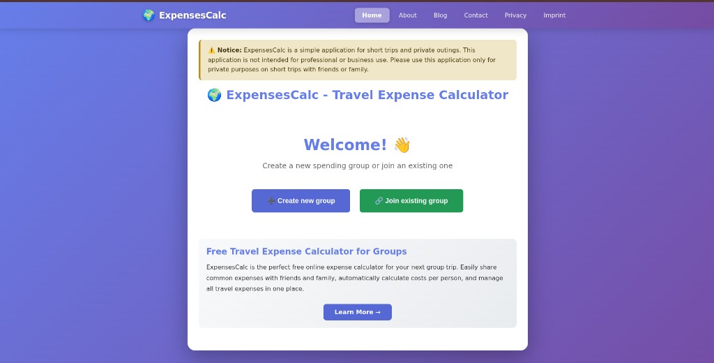 ExpensesCalc travel expense calculator preview